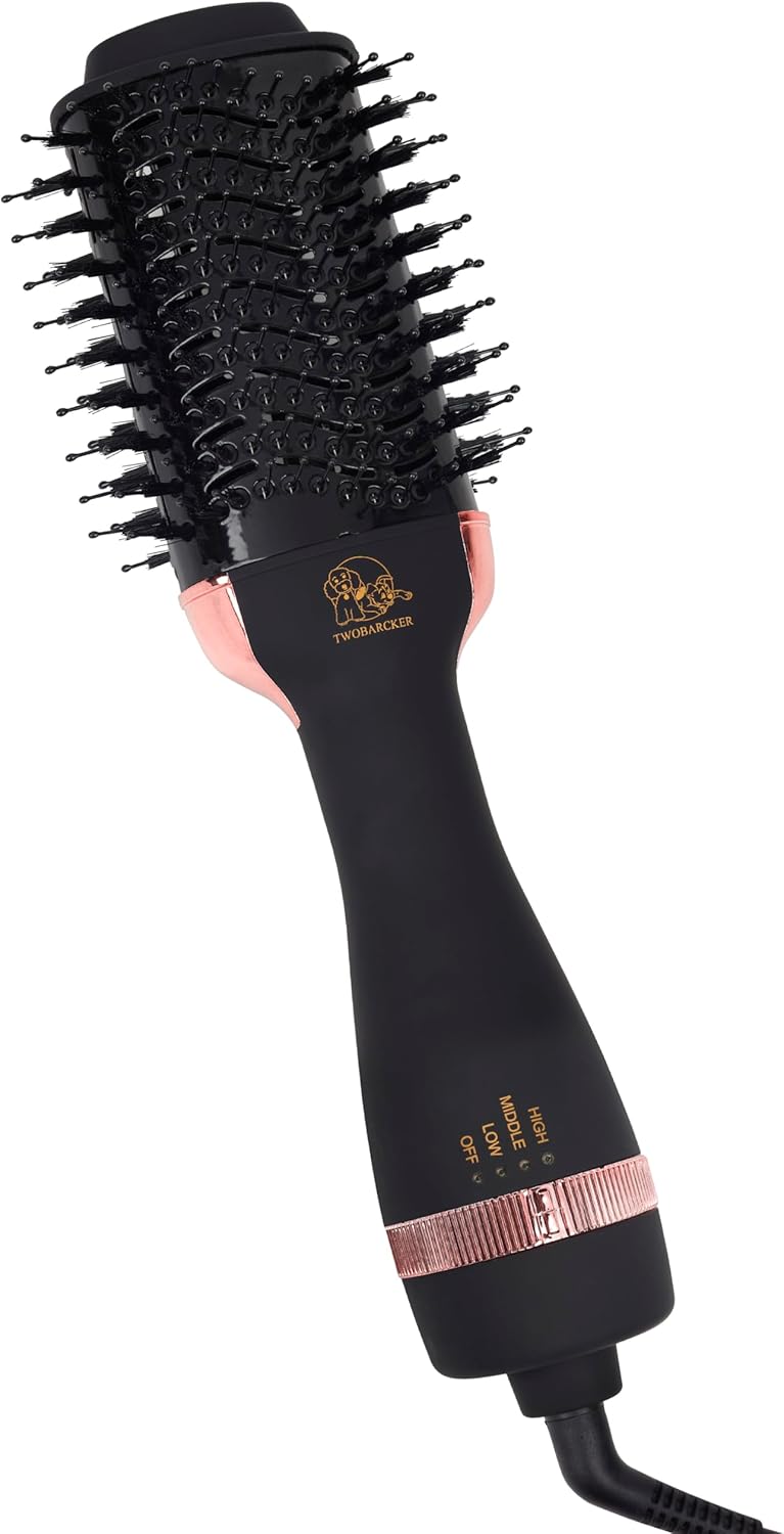 Cepillo Secador de Cabello, Cepillo Secador en Uno, Secador de Cabello Iónico y Estilizador Voluminizador 4 en 1 con Barril Ovalado de Titanio, Alisador de Aire Caliente para Peinado Suave Sin Frizz