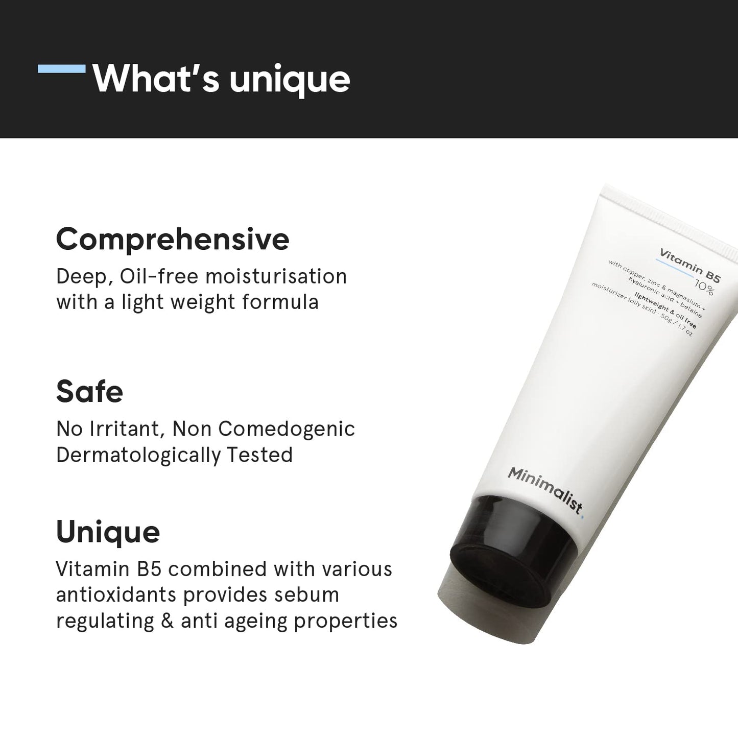 Minimalist Hidratante facial 10% de vitamina B5 para piel grasa y propensa al acné | Gel ligero de rápida absorción sin aceite | Para mujeres y hombres | 1.7 oz / 50 g