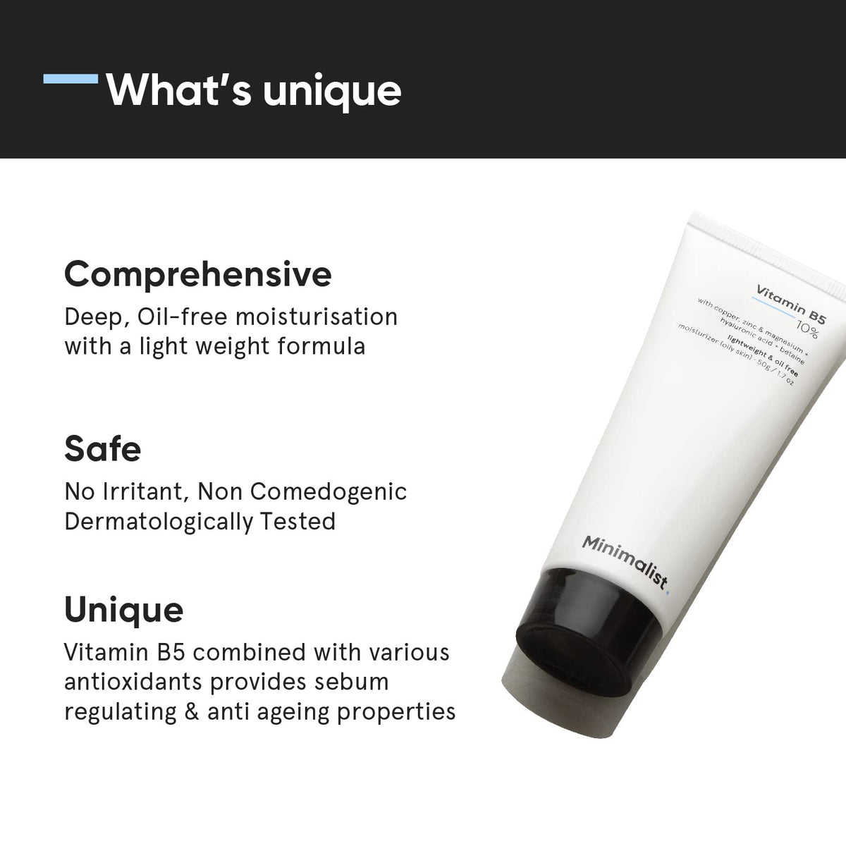 Minimalist Hidratante facial 10% de vitamina B5 para piel grasa y propensa al acné | Gel ligero de rápida absorción sin aceite | Para mujeres y hombres | 1.7 oz / 50 g
