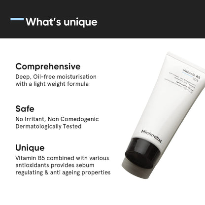 Minimalist Hidratante facial 10% de vitamina B5 para piel grasa y propensa al acné | Gel ligero de rápida absorción sin aceite | Para mujeres y hombres | 1.7 oz / 50 g