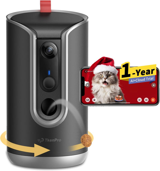 TKENPRO - Cámara para mascotas con dispensador de premios [1 año de...