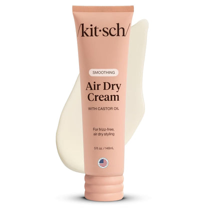 Kitsch Crema suavizante de secado al aire para el cabello, producto para el cuidado del cabello con aceite de ricino y aceite de coco, crema de peinado sin peso, mejora la apariencia de la textura