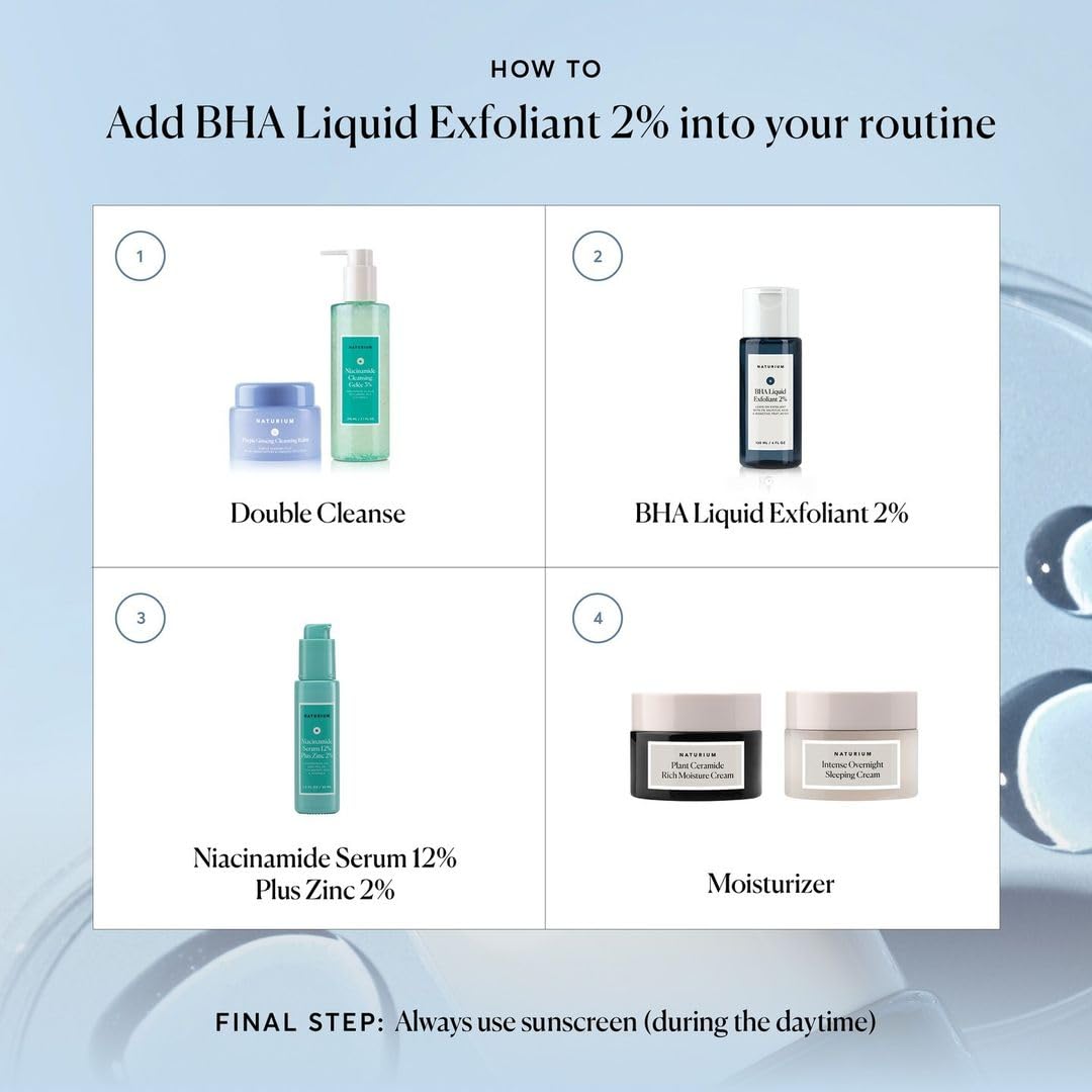 Naturium BHA Exfoliante Líquido 2%, Tratamiento Exfoliante de Poros Leave-on para Rostro y Cuidado de la Piel, con Ácido Salicílico y Ácidos de Frutas Bioactivos, El Empaque Puede Variar, 4 oz