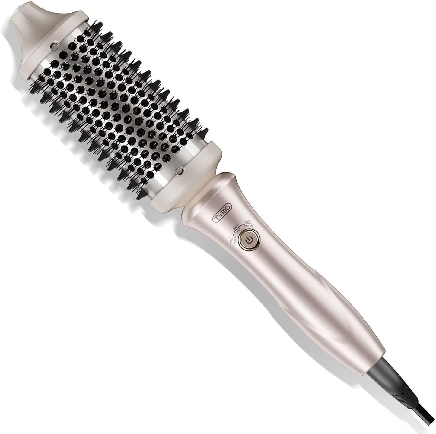 TYMO STYLUX - Cepillo térmico 2.0 para rizar, voluminizador de 1.7 pulgadas con ajuste flexible para alisar el cabello, herramienta de peinado redondo calentado, alisador y rizador de cabello 2 en 1, doble voltaje y luz, dorado