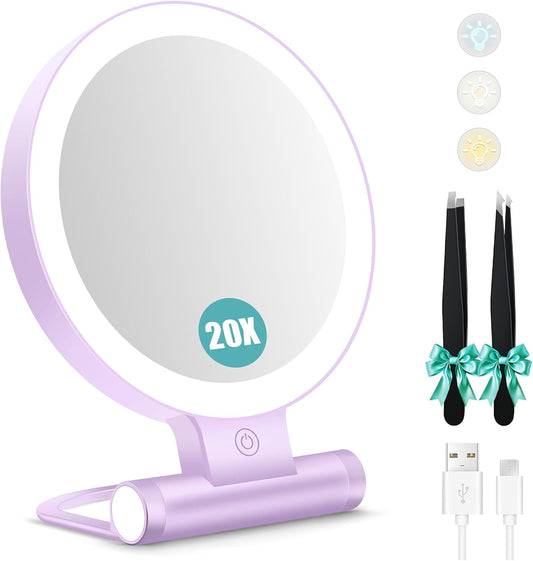 B Beauty Planet Espejo de aumento con luz 30X, espejo de maquillaje...