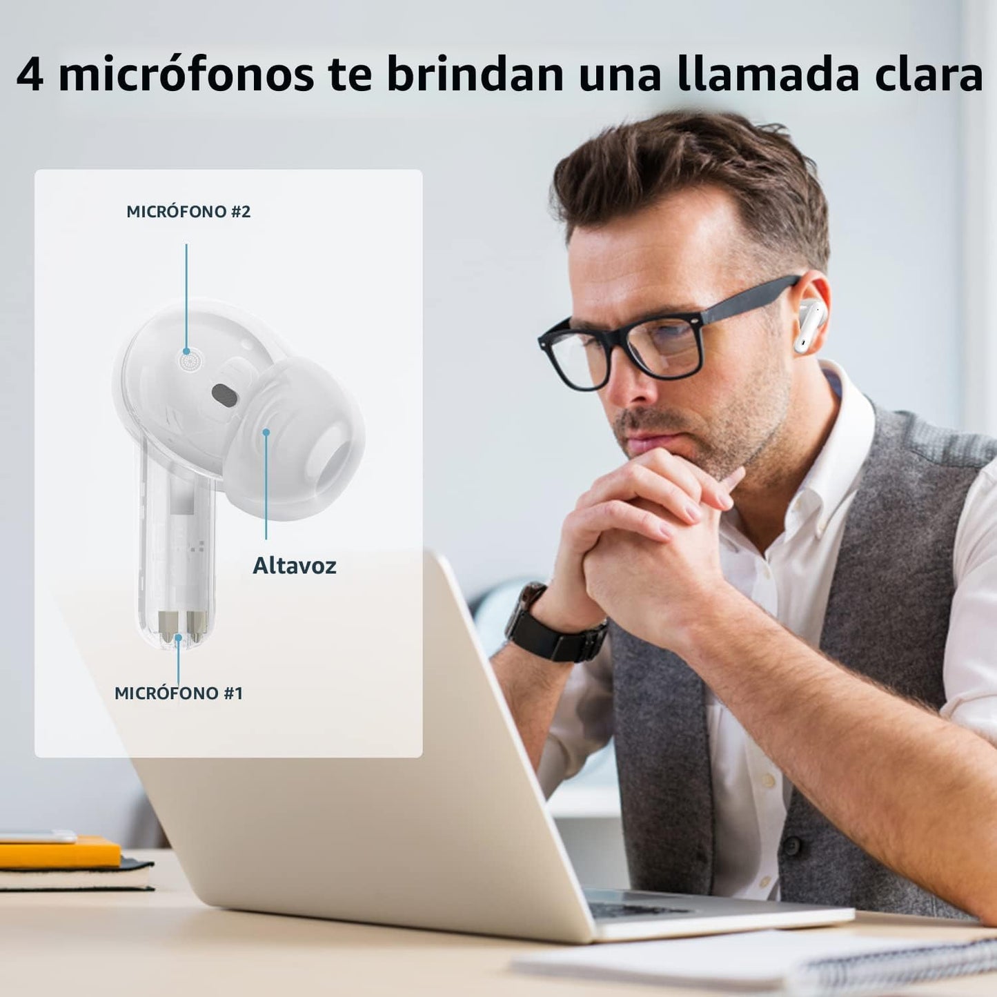 Auriculares inalámbricos A40 Pro, auriculares Bluetooth de 50 horas de reproducción, micrófono integrado con cancelación de ruido con funda de carga, auriculares Bluetooth con sonido estéreo