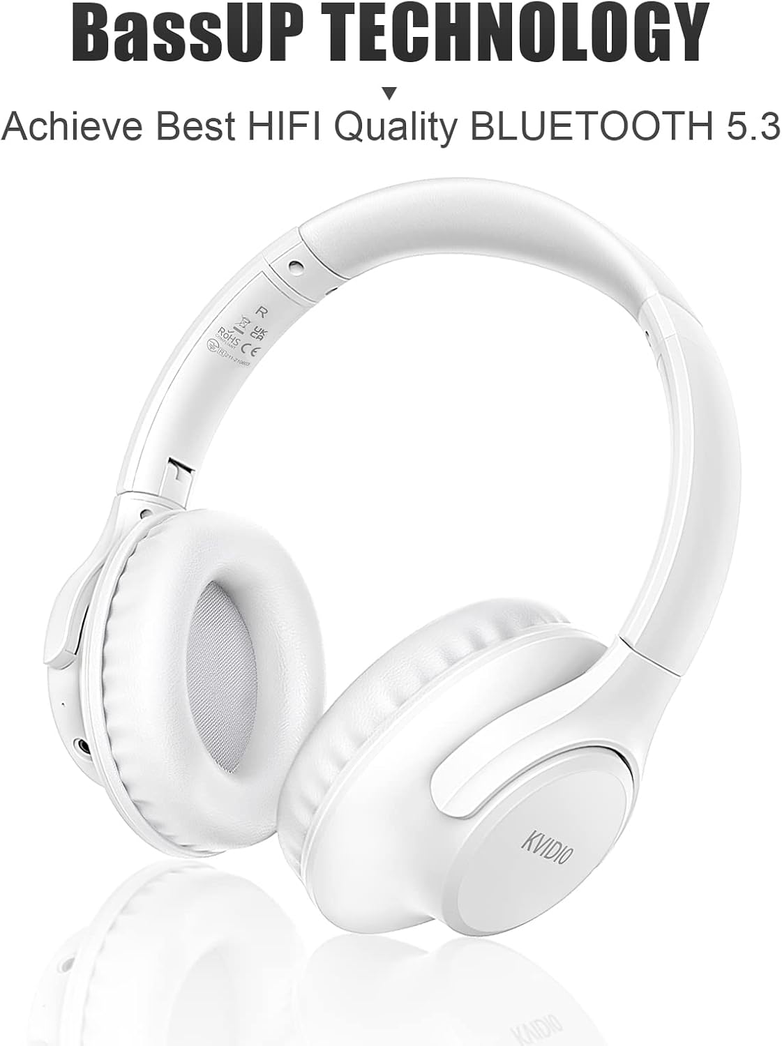 KVIDIO Auriculares Bluetooth sobre la oreja, 65 horas de reproducci...