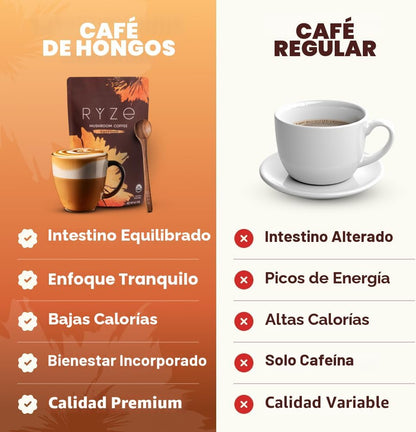 RYZE SUPERFOODS - Café de tostado medio de hongos orgánico USDA con...