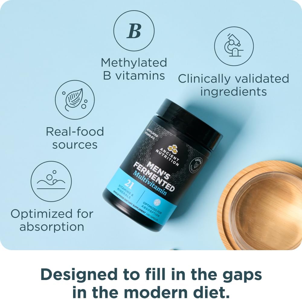 Ancient Nutrition Multivitamínico para hombres, multivitamínico fer...