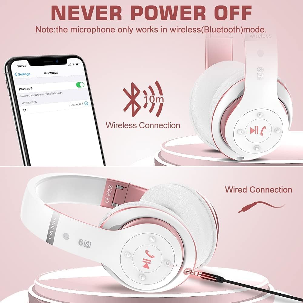 Audífonos inalámbricos Bluetooth 6S sobre la oreja, estéreo de alta...