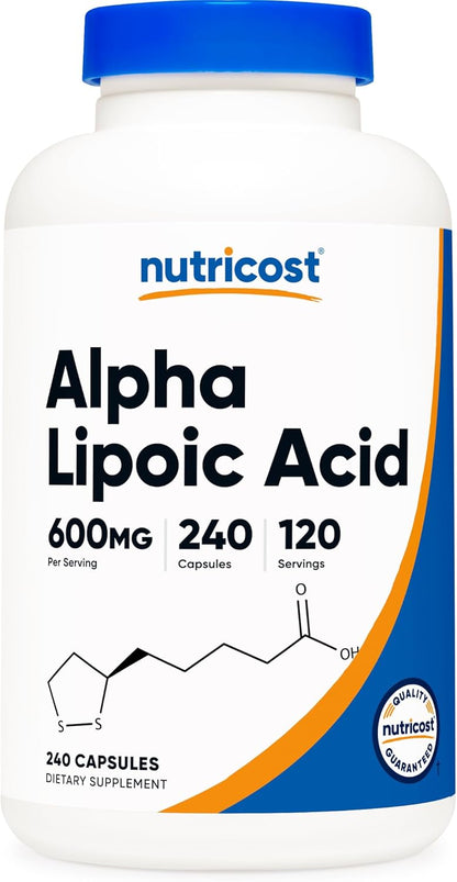 Suplemento Nutricost Ácido Alfa Lipoico, 0.02 oz por porción, 120 p...