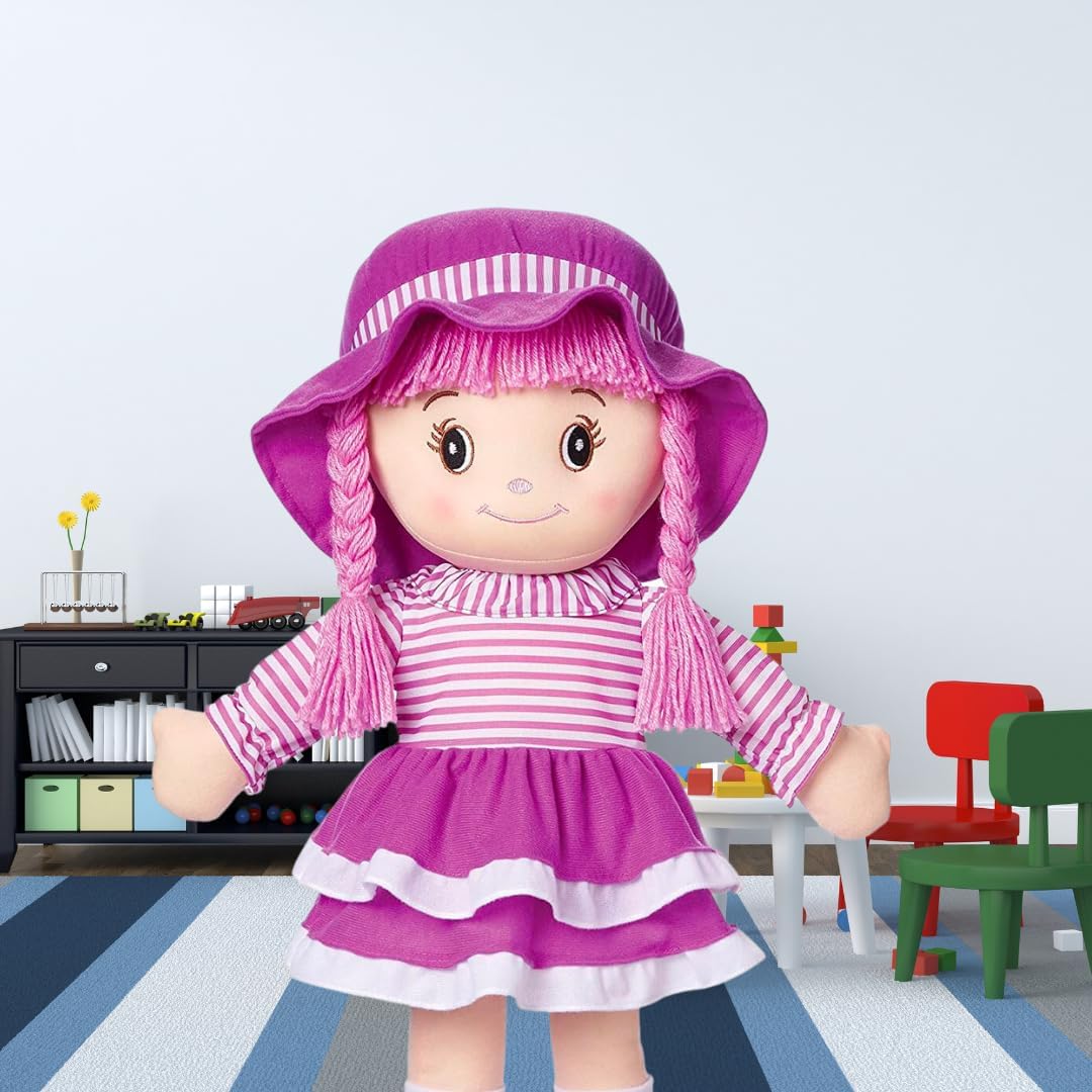 LOVE &amp; HUG Muñeca abrazable de 24 pulgadas con vestido morado y...