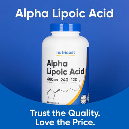 Suplemento Nutricost Ácido Alfa Lipoico, 0.02 oz por porción, 120 p...