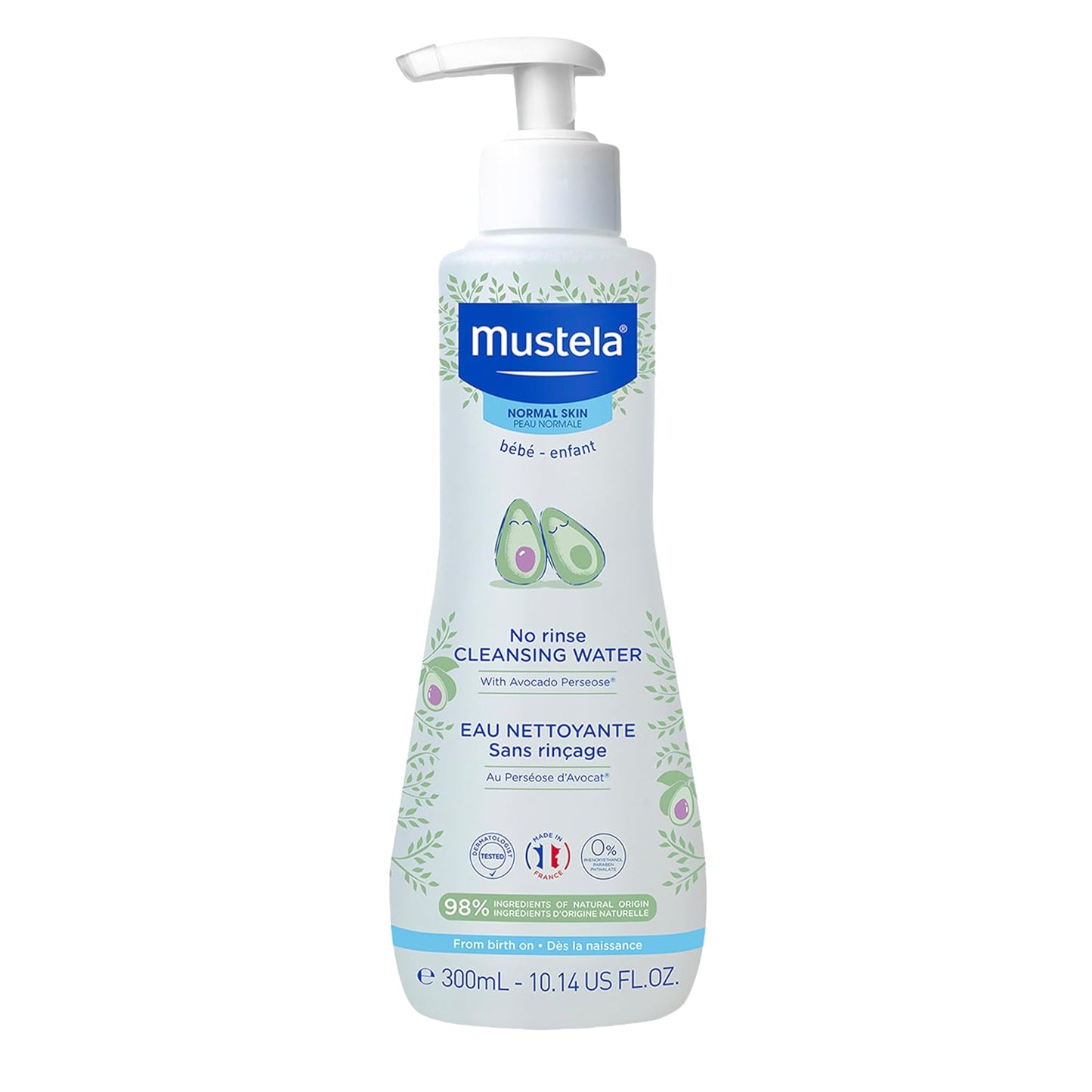 Mustela Agua limpiadora para bebés, agua micelar sin enjuague, con...