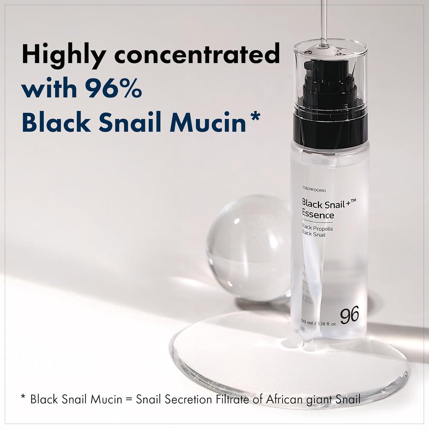 TOSOWOONG Black Snail Plus Essence con filtro de secreción de caracol negro de 960,890 ppm, suero hidratante, reparador, antienvejecimiento, piel opaca, líneas finas, piel sensible, cuidado de la piel
