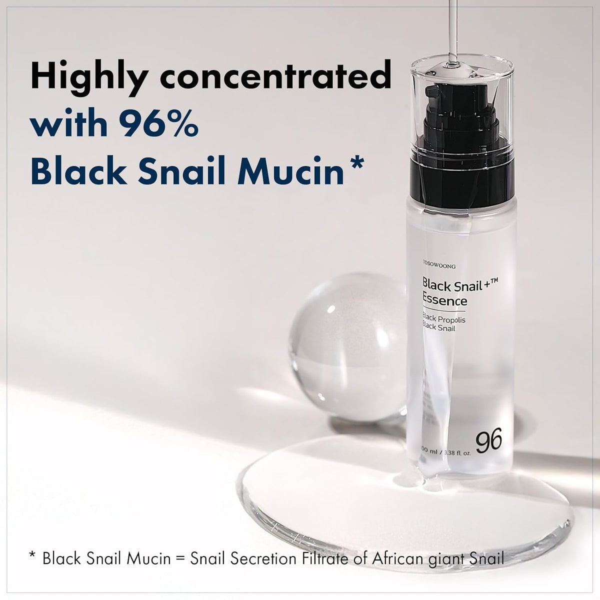 TOSOWOONG Black Snail Plus Essence con filtro de secreción de caracol negro de 960,890 ppm, suero hidratante, reparador, antienvejecimiento, piel opaca, líneas finas, piel sensible, cuidado de la piel