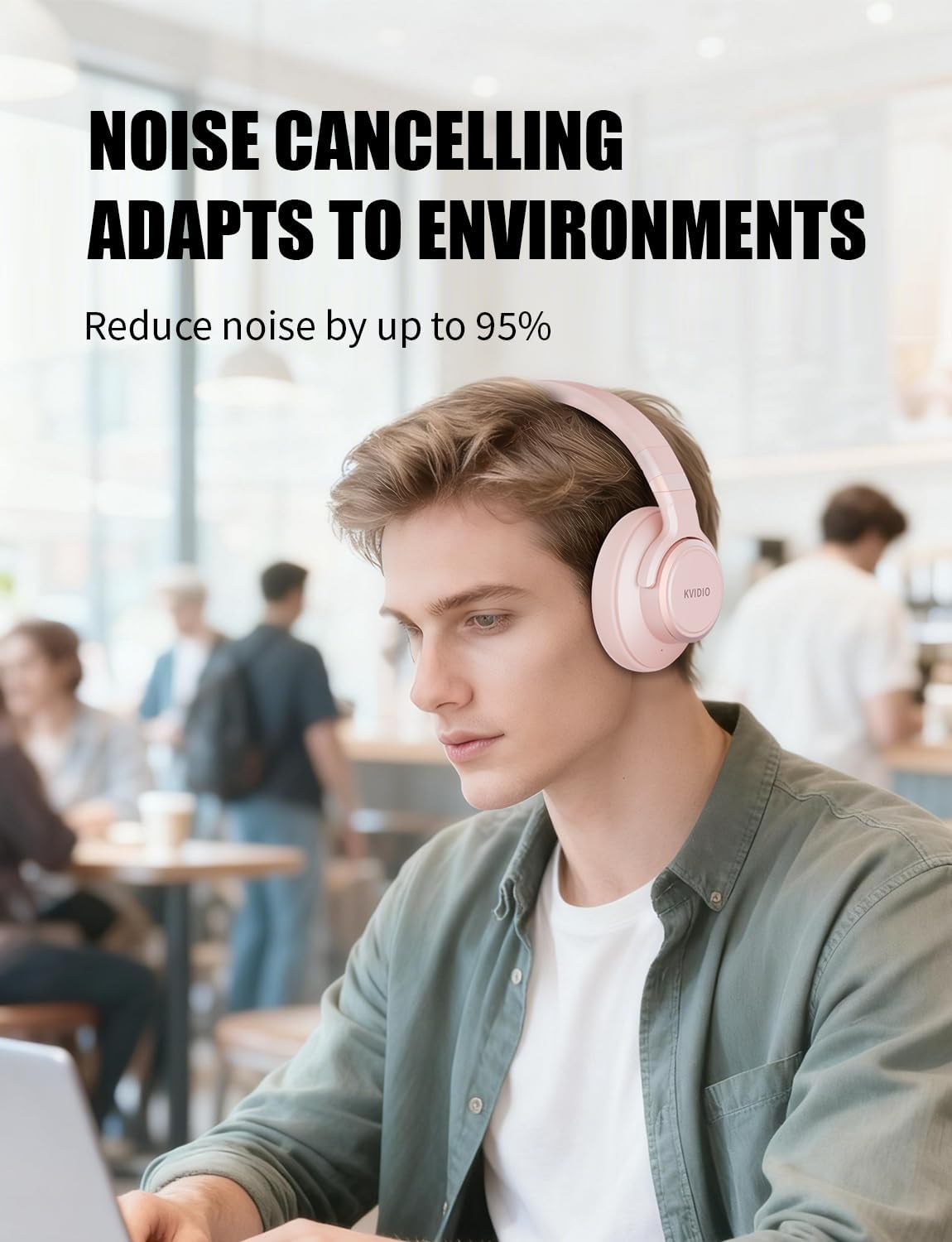 KVIDIO Auriculares híbridos con cancelación activa de ruido, auricu...