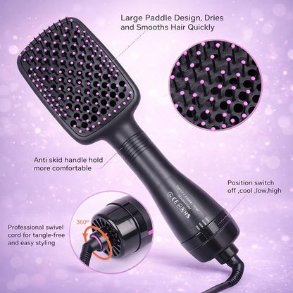 Cepillo secador de pelo 2 en 1 y cepillo alisador, cepillo iónico para mujer, cepillo de aire caliente con diseño de pala, moldeador de pelo de iones negativos para cabello suave, brillante, sin