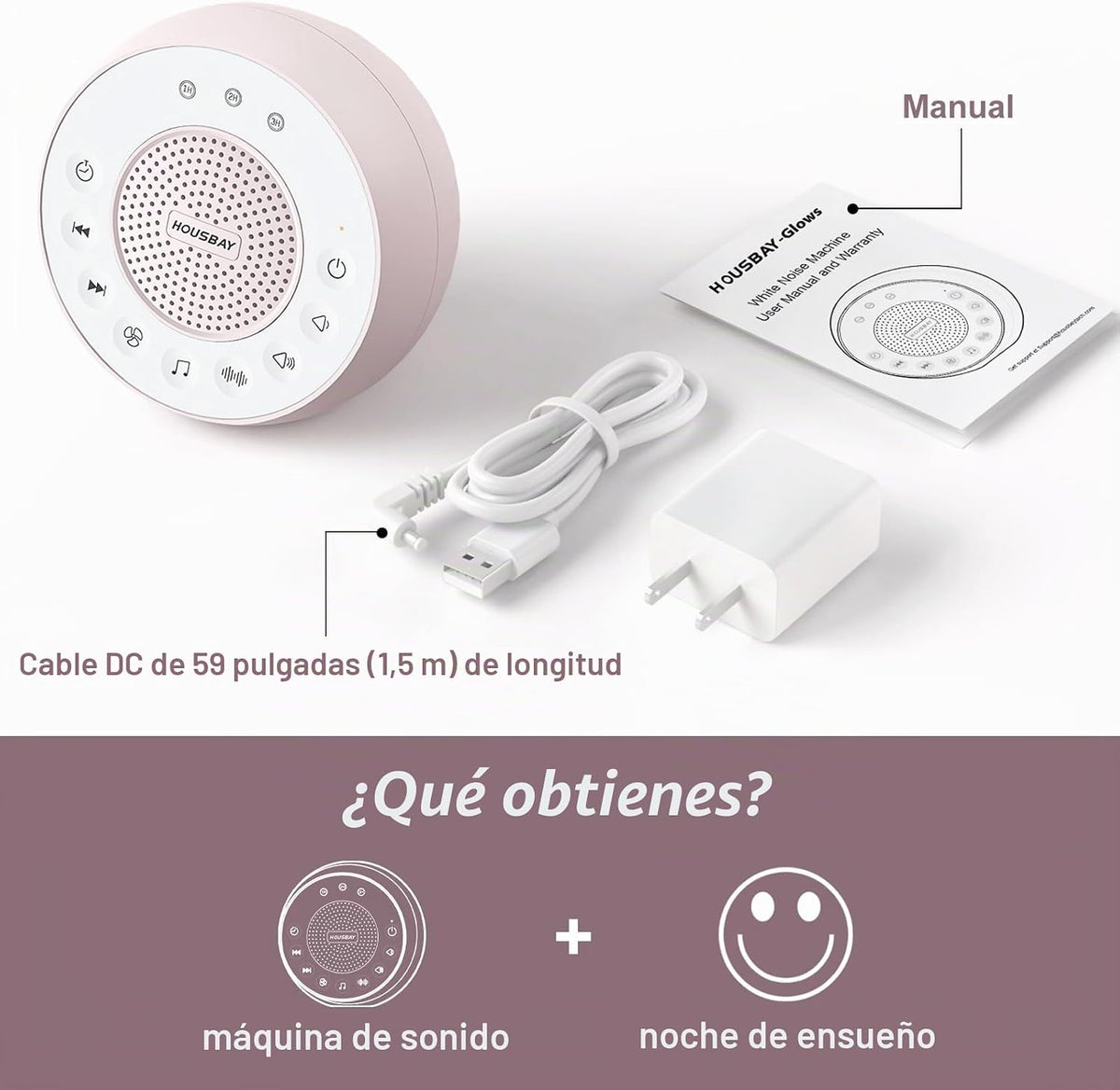 HOUSBAY - Máquina de sonido con ruido blanco para dormir, color ros...