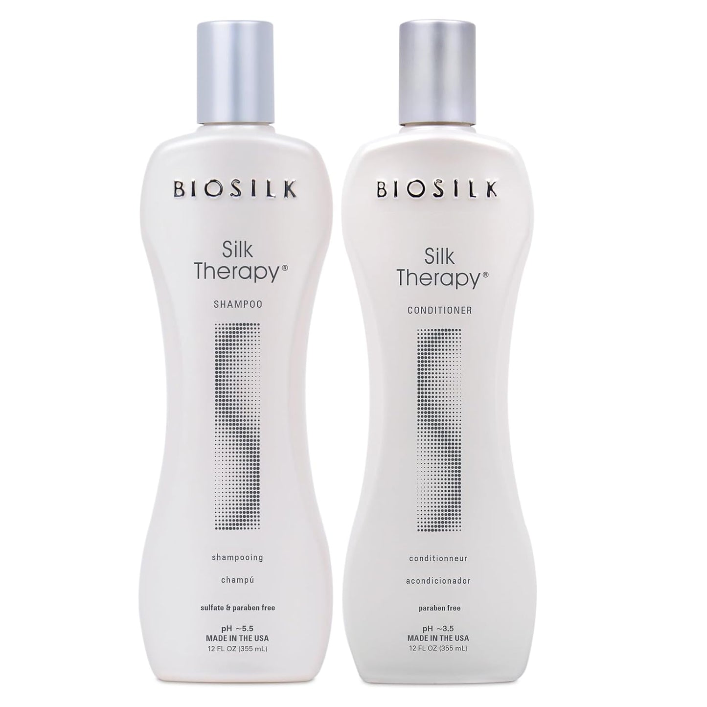 BioSilk Silk Therapy Duo Set Champú y Acondicionador, Cuidado Capilar de Limpieza Suave Para un Brillo Increíble, Sin Sulfatos, Parabenos y Libre de Crueldad, 12 Oz (Paquete de 2)