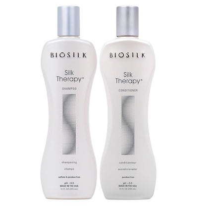 BioSilk Silk Therapy Duo Set Champú y Acondicionador, Cuidado Capilar de Limpieza Suave Para un Brillo Increíble, Sin Sulfatos, Parabenos y Libre de Crueldad, 12 Oz (Paquete de 2)