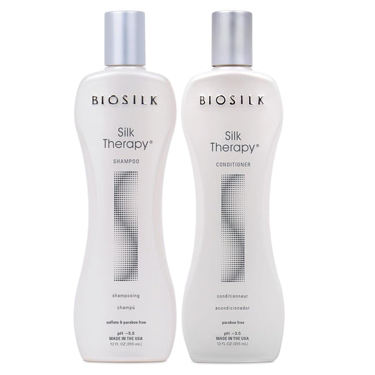 BioSilk Silk Therapy Duo Set Champú y Acondicionador, Cuidado Capilar de Limpieza Suave Para un Brillo Increíble, Sin Sulfatos, Parabenos y Libre de Crueldad, 12 Oz (Paquete de 2)