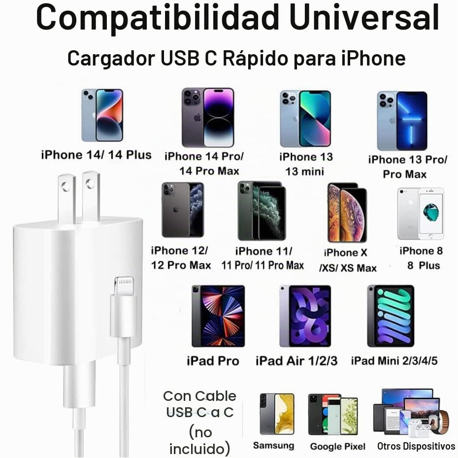 Cargador rápido para iPhone, [certificado MFi] Bloque de carga rápi...