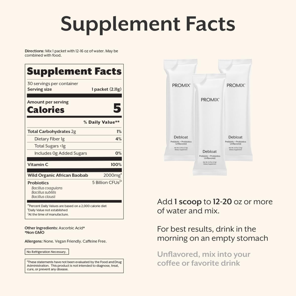 ProMix Nutrition Prebióticos y probióticos Debloat, sin sabor - 30c...