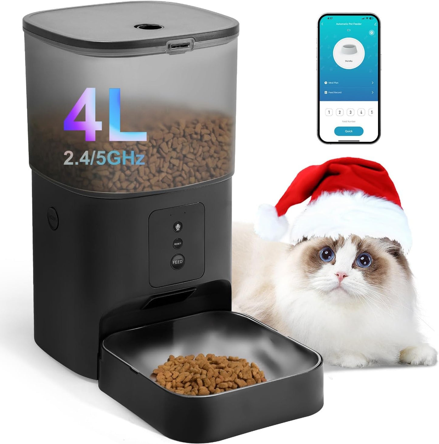 ANDOLL HOME Comedero automático para gatos 2.4G\/5G, dispensador de...