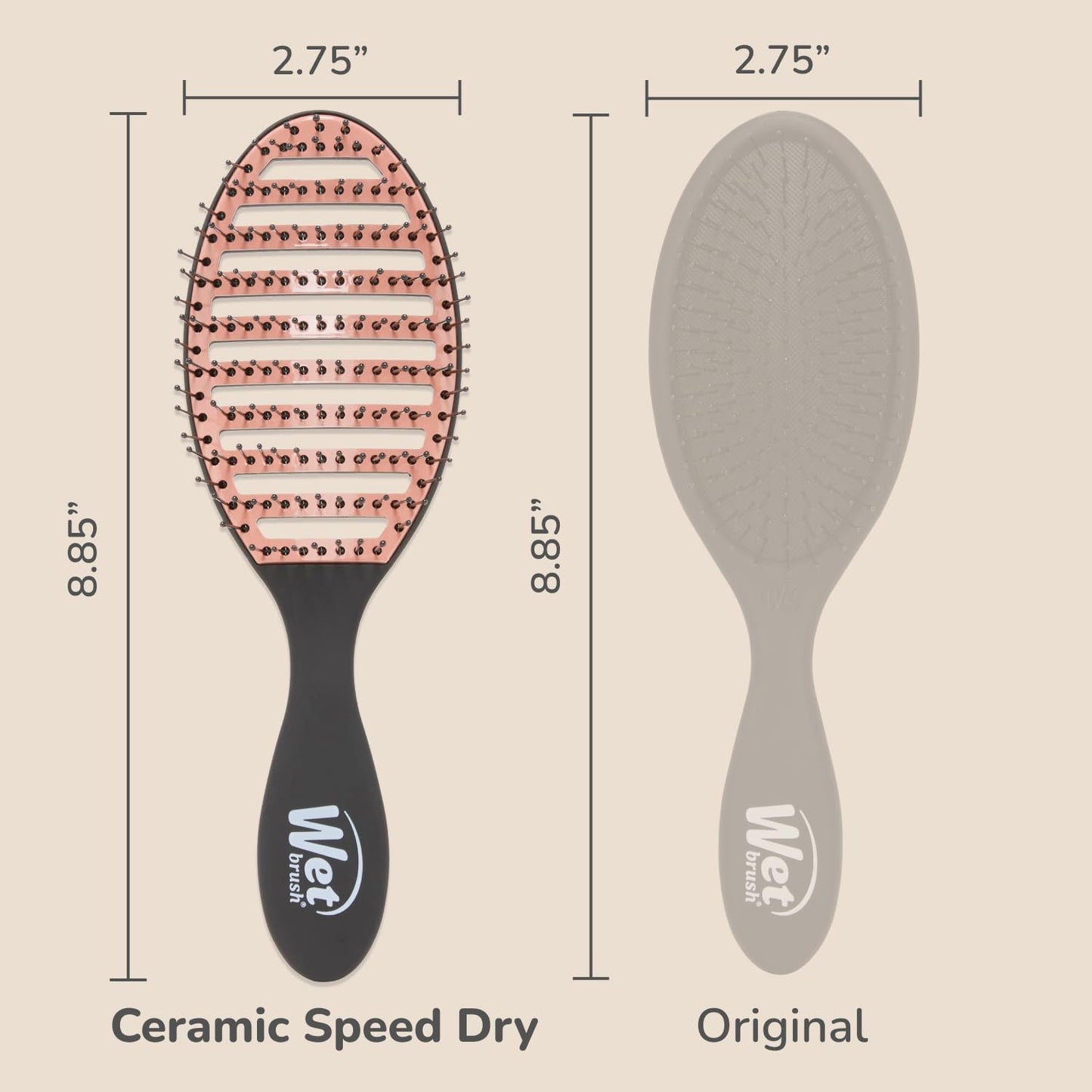 Wet Brush Cepillo de pelo de cerámica Speed Dry color negro, diseño ventilado y cerdas suaves HeatFlex para un estilo seguro de secado por soplado, mango ergonómico para desenredar sin dolor