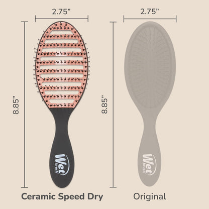 Wet Brush Cepillo de pelo de cerámica Speed Dry color negro, diseño ventilado y cerdas suaves HeatFlex para un estilo seguro de secado por soplado, mango ergonómico para desenredar sin dolor