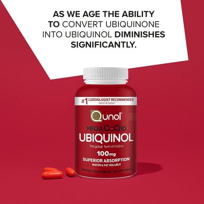 Qunol Mega Ubiquinol CoQ10 Suplemento natural de C0Q10 solubre en a...