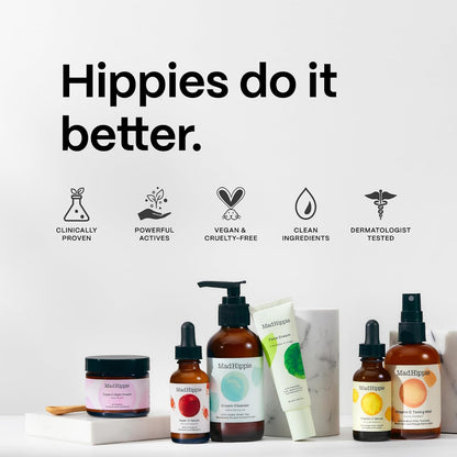 Mad Hippie Crema de noche Triple C – Hidratante facial, iluminadora de la piel, cuidado de la piel antienvejecimiento con 3 formas de vitamina C, 2.1 onzas
