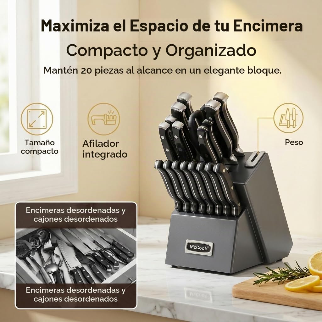 McCook Juego de cuchillos de cocina afilados con afilador incorpora...