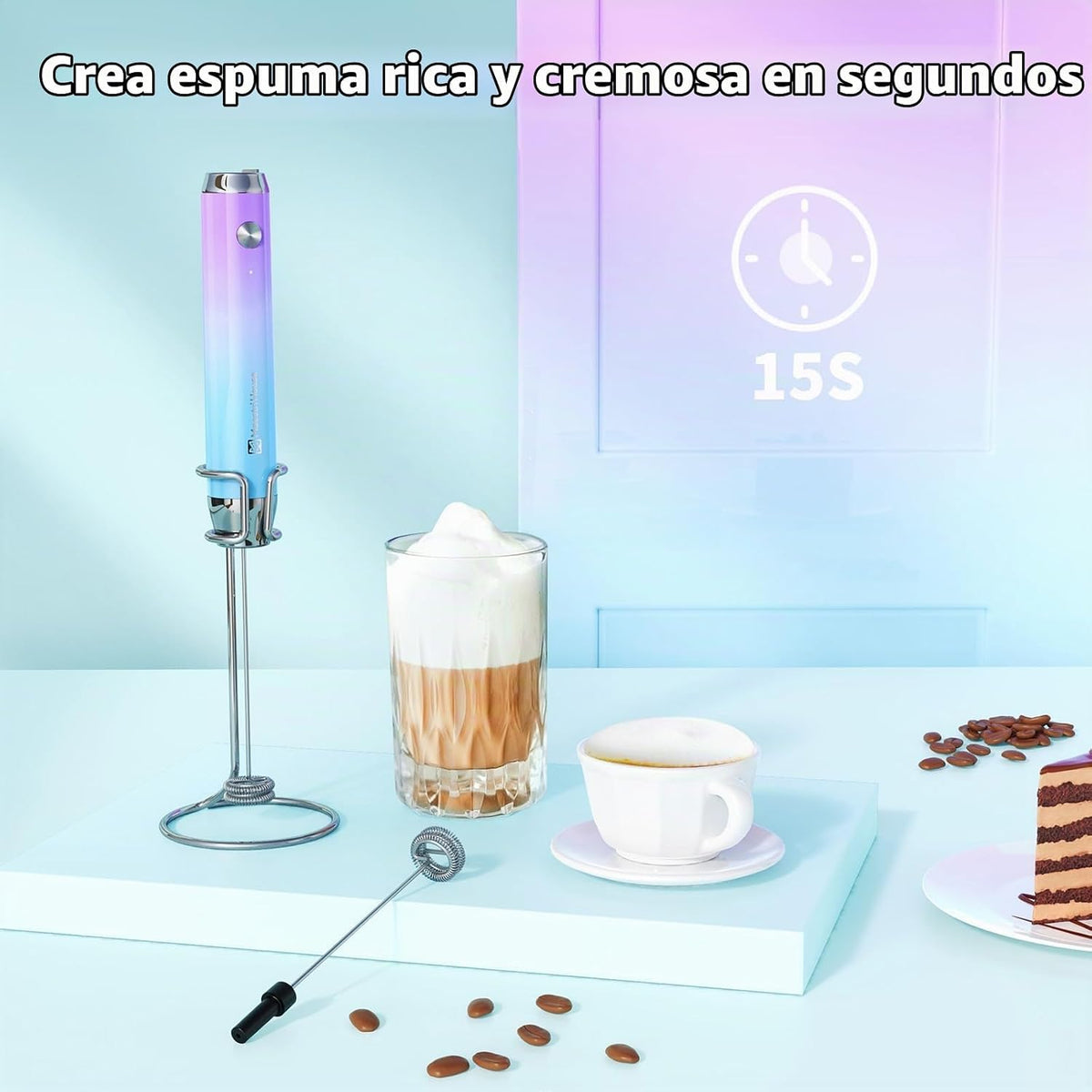 Maestri House Espumador de leche recargable con soporte, LunaFro Es...