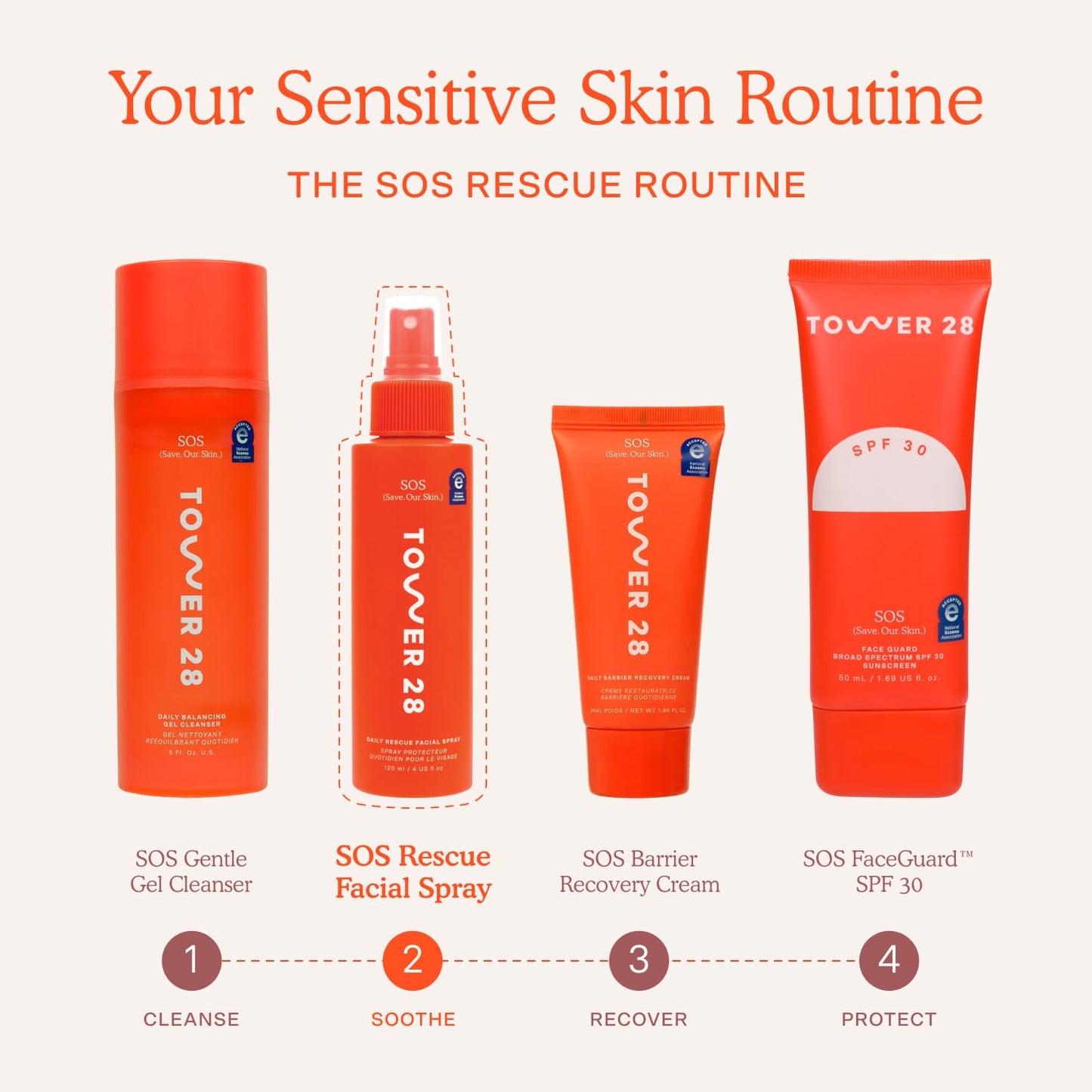 Tower 28 SOS Daily Rescue Facial Spray para Piel Sensible, Spray de...