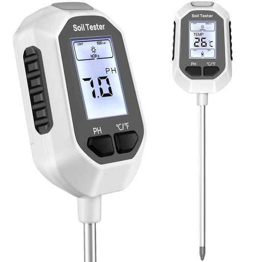 Medidor de Humedad del Suelo 4 en 1, Medidor Digital de Temperatura de Plantas/Prueba de Humedad del Suelo y Medidor de PH/Intensidad de Luz Solar, Pantalla LCD con Retroiluminación para