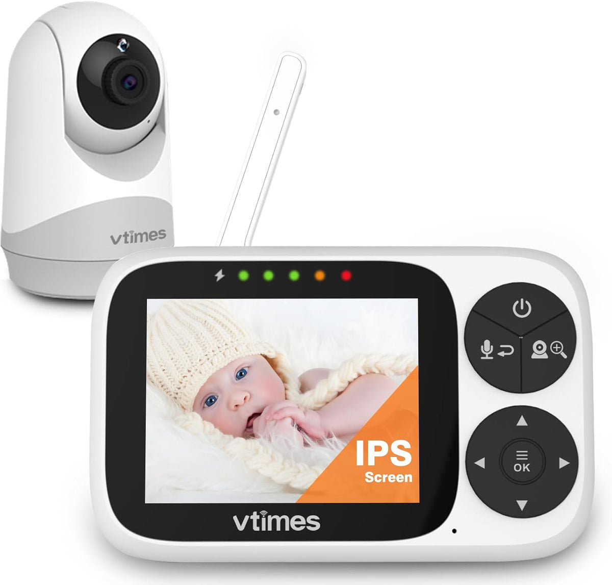 VTimes Monitor de bebé con cámara y audio, pantalla IPS de 3.2 pulg...