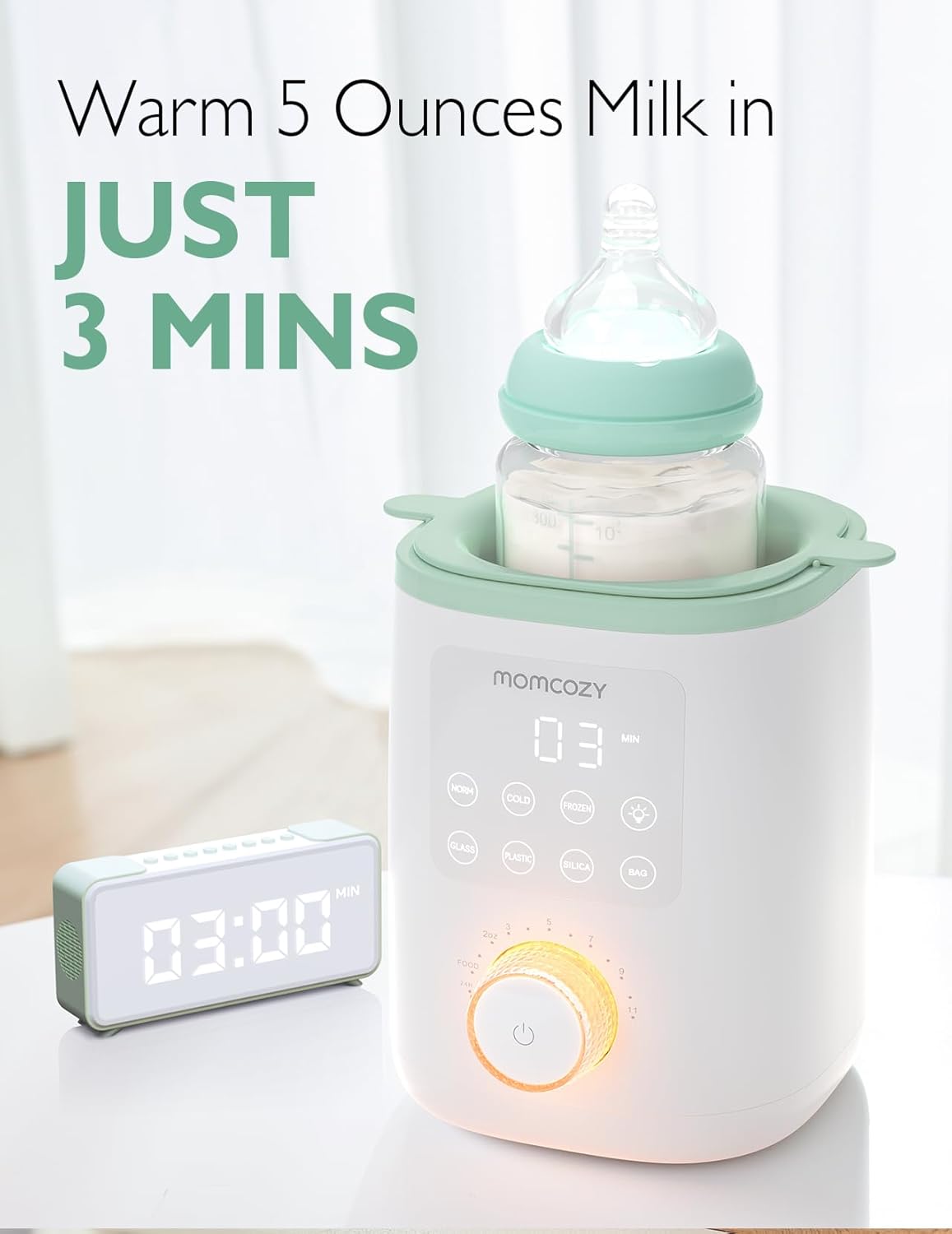 Momcozy Calentador de biberones para leche materna, alimentos de fórmula de leche materna, nutrientes más completos conservados, calor rápido, luz nocturna para lactancia nocturna, fácil de usar con