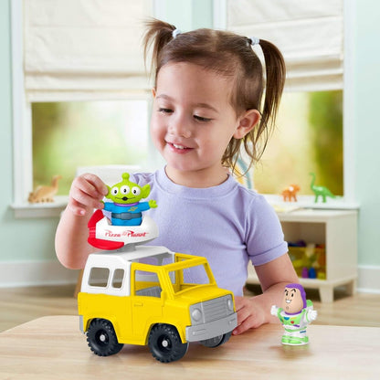 Fisher-Price Little People Juguete para niños pequeños de Disney y Pixar Toy Story Pizza Planet Truck con Buzz Lightyear y figuras alienígenas para niños a partir de 18 meses