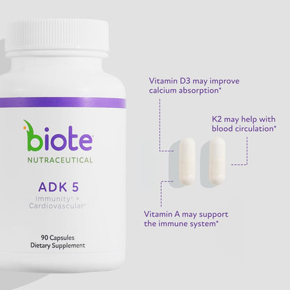 Biote Nutraceuticals - ADK 5 - Inmunidad + Cardiovascular (90 Cápsu...