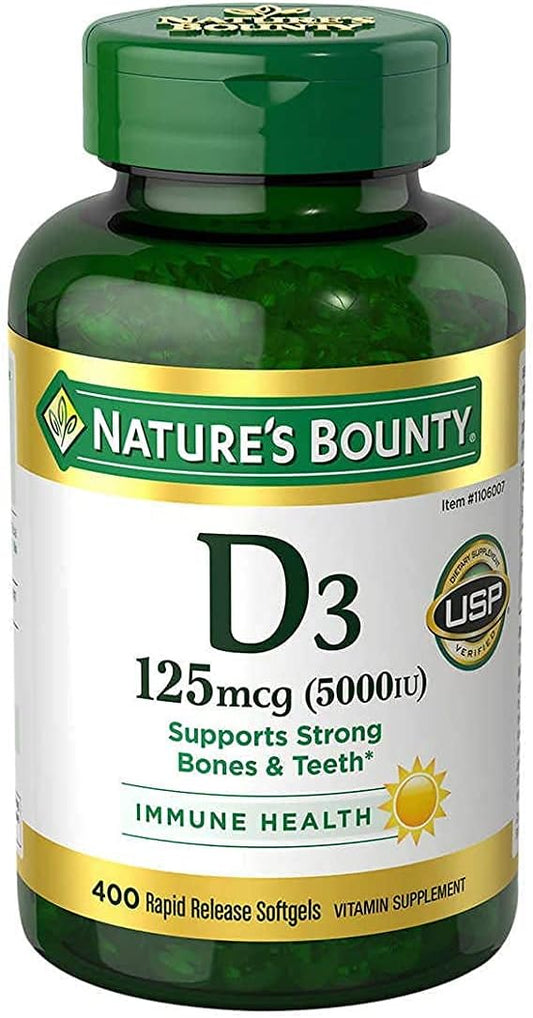 Nature's Bounty Vitamina D3 para la salud inmune 5000 UI, liber...