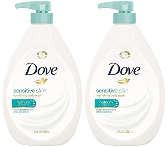 Dove Gel de baño, bomba de piel sensible, 34 onzas líquidas (paquet...