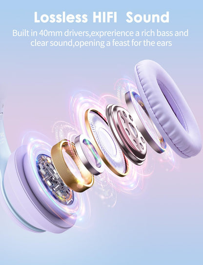 ONITOON Auriculares Bluetooth de oreja de gato con micrófono para n...