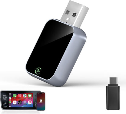 Adaptador inalámbrico CarPlay para iPhone, Bluetooth y Wi-Fi, 3X Auto-Conectar, Sin Latencia, Compatible con Apple CarPlay USB A/C, Enchufe y Reproduce, Convierte CarPlay con cable de