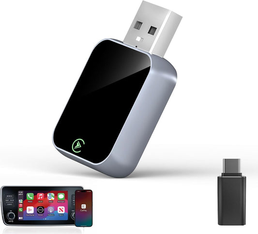 Adaptador inalámbrico CarPlay para iPhone, Bluetooth y Wi-Fi, 3X Auto-Conectar, Sin Latencia, Compatible con Apple CarPlay USB A/C, Enchufe y Reproduce, Convierte CarPlay con cable de