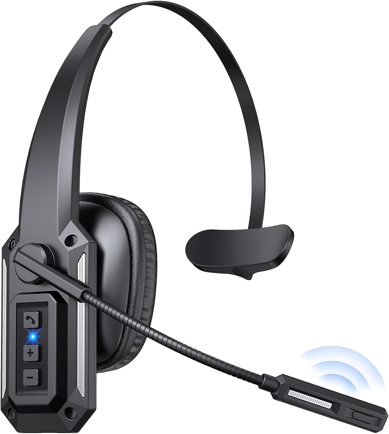 Trucker - Auriculares Bluetooth con micrófono, auriculares inalámbricos con micrófono de cancelación de ruido y botón de silencio, batería de 60 horas, auriculares Bluetooth sobre la cabeza para el trabajo, teléfono celular, laptop, oficina, negro