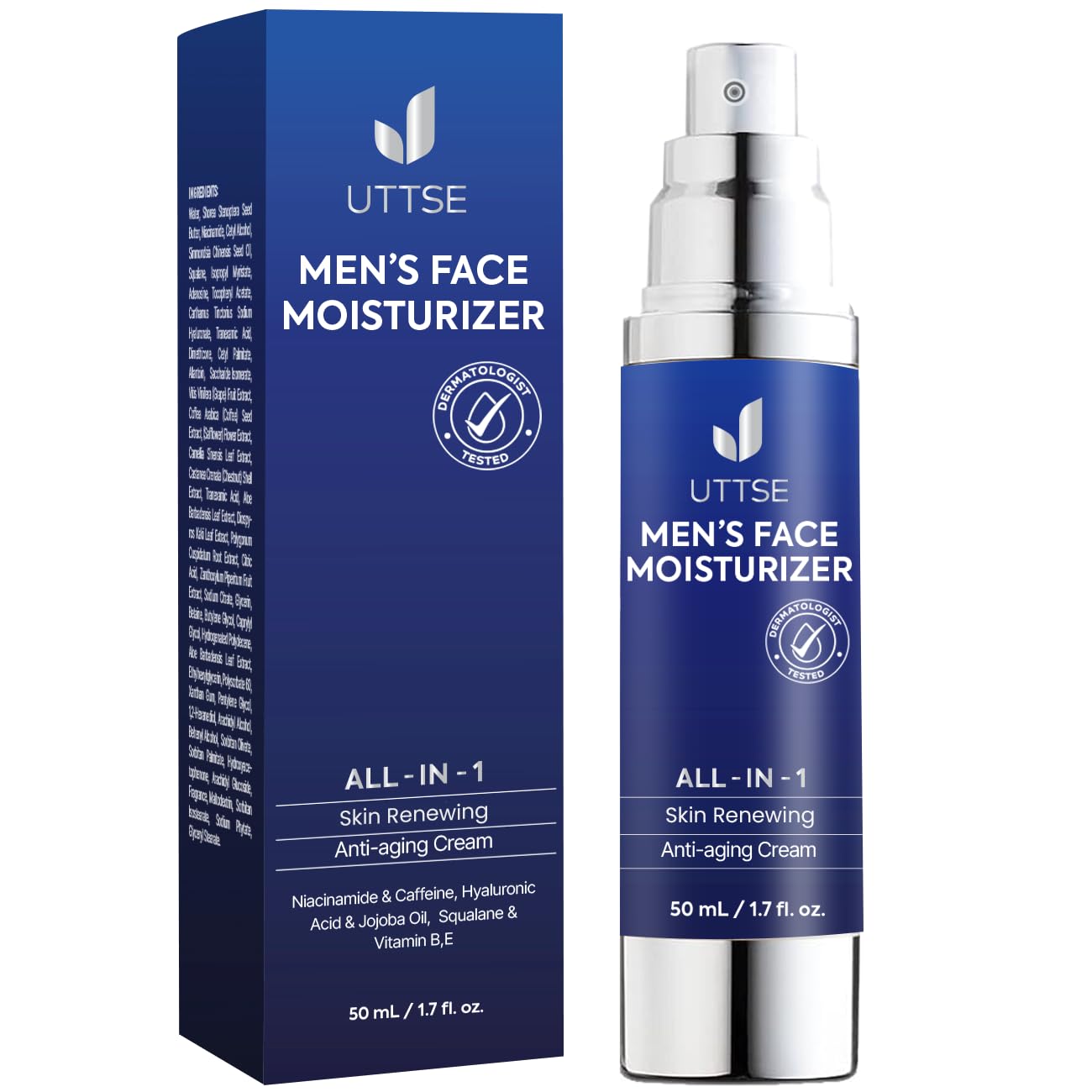 Crema facial 6 en 1 para hombres: crema antienvejecimiento y arrugas para hombres con colágeno, ácido hialurónico, vitaminas E y B, manteca de karité, removedor de manchas oscuras y tratamiento de bolsas para los ojos, 1.7 oz.