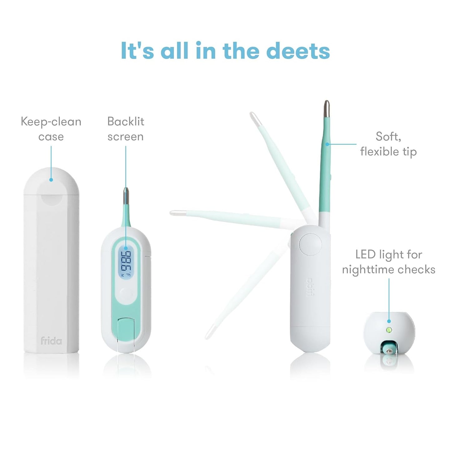 Frida Baby Termómetro digital 3 en 1 rectal, de axilas y oral para niños, termómetro para bebés, niños pequeños y niños, control de temperatura rápido y preciso, incluye estuche de transporte para