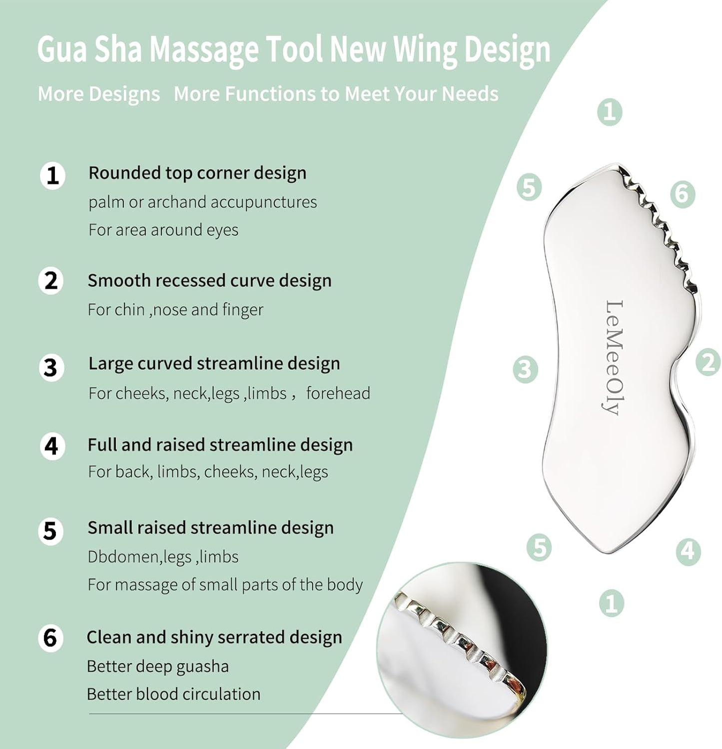 LeMeeOly 2 piezas de herramientas faciales Gua Sha de acero inoxida...